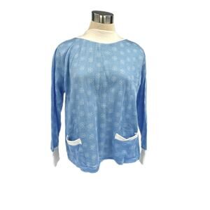 Damart Vintage Thermolactyl Snowflake Knit Top Baby Blue Medium